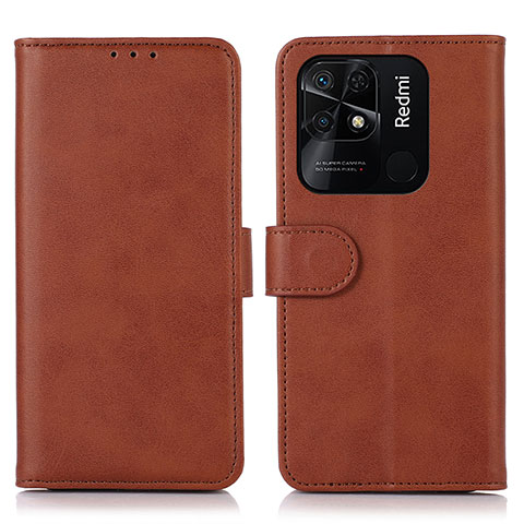 Custodia Portafoglio In Pelle Cover con Supporto N06P per Xiaomi Redmi 10 India Marrone