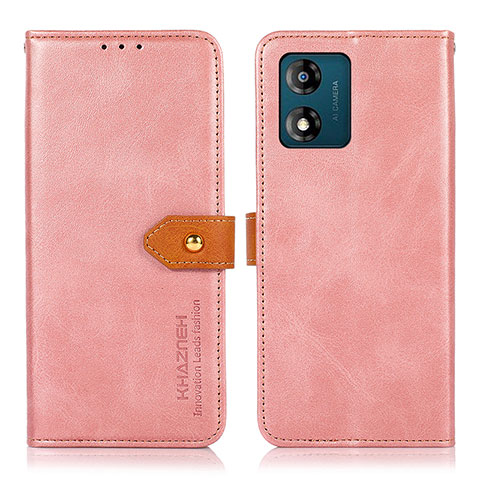 Custodia Portafoglio In Pelle Cover con Supporto N07P per Motorola Moto E13 Rosa