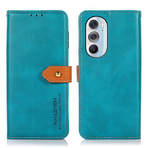 Custodia Portafoglio In Pelle Cover con Supporto N07P per Motorola Moto Edge 30 Pro 5G Ciano