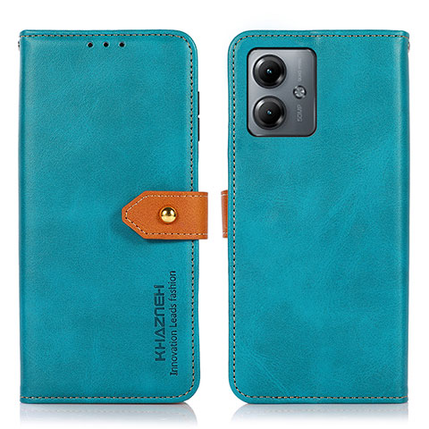 Custodia Portafoglio In Pelle Cover con Supporto N07P per Motorola Moto G14 Ciano