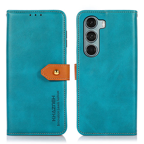 Custodia Portafoglio In Pelle Cover con Supporto N07P per Motorola Moto G200 5G Ciano