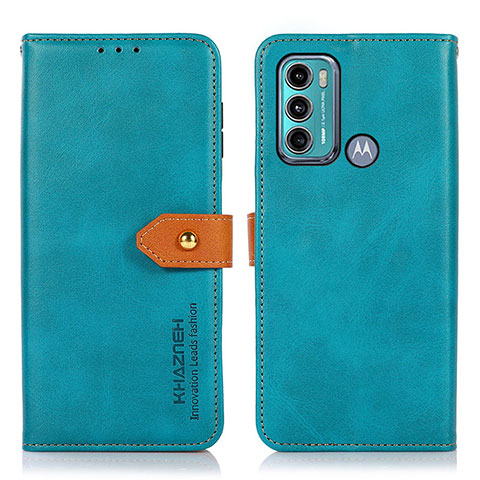 Custodia Portafoglio In Pelle Cover con Supporto N07P per Motorola Moto G40 Fusion Ciano