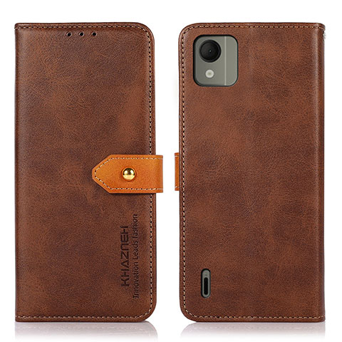 Custodia Portafoglio In Pelle Cover con Supporto N07P per Nokia C110 Marrone