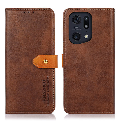 Custodia Portafoglio In Pelle Cover con Supporto N07P per Oppo Find X5 Pro 5G Marrone