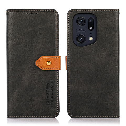 Custodia Portafoglio In Pelle Cover con Supporto N07P per Oppo Find X5 Pro 5G Nero