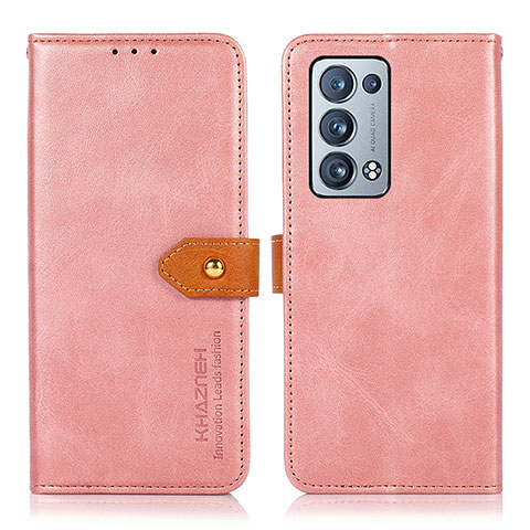 Custodia Portafoglio In Pelle Cover con Supporto N07P per Oppo Reno6 Pro 5G Rosa