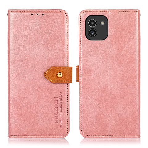 Custodia Portafoglio In Pelle Cover con Supporto N07P per Samsung Galaxy A03 Rosa