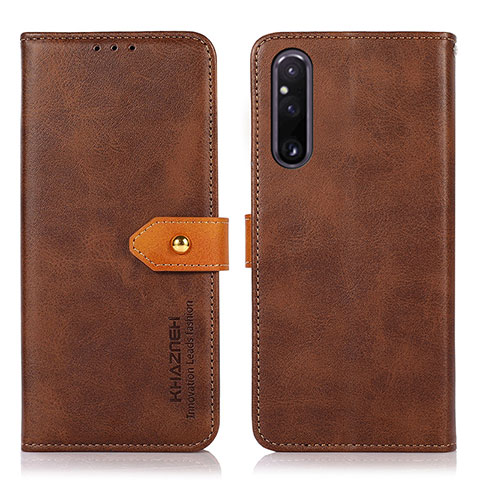 Custodia Portafoglio In Pelle Cover con Supporto N07P per Sony Xperia 1 V Marrone