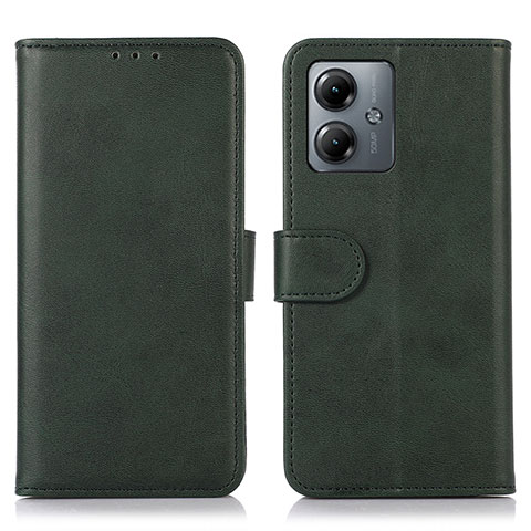 Custodia Portafoglio In Pelle Cover con Supporto N08P per Motorola Moto G14 Verde