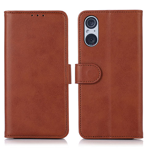 Custodia Portafoglio In Pelle Cover con Supporto N08P per Sony Xperia 5 V Marrone