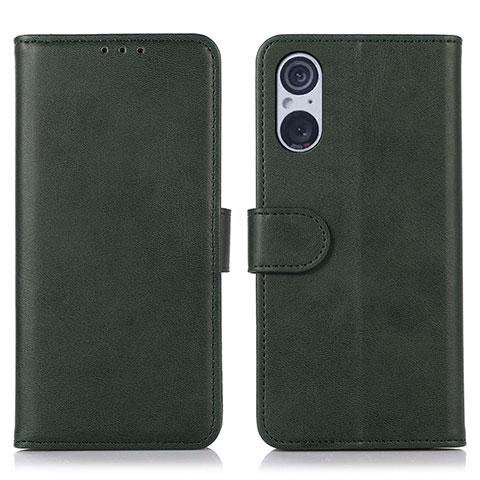 Custodia Portafoglio In Pelle Cover con Supporto N08P per Sony Xperia 5 V Verde