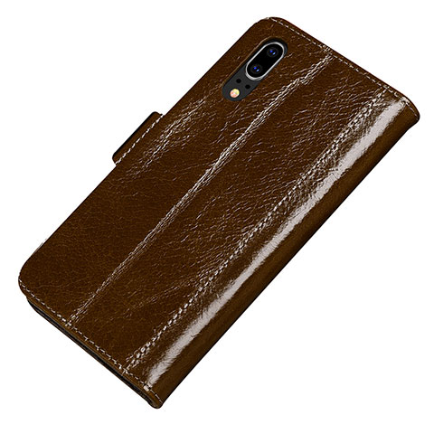 Custodia Portafoglio In Pelle Cover con Supporto P01 per Huawei P20 Marrone