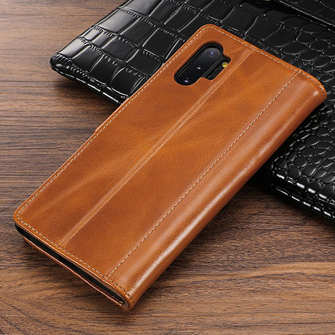 Custodia Portafoglio In Pelle Cover con Supporto P01 per Samsung Galaxy Note 10 Plus 5G Arancione