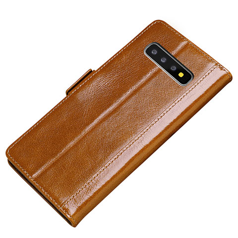 Custodia Portafoglio In Pelle Cover con Supporto P01 per Samsung Galaxy S10 5G Arancione