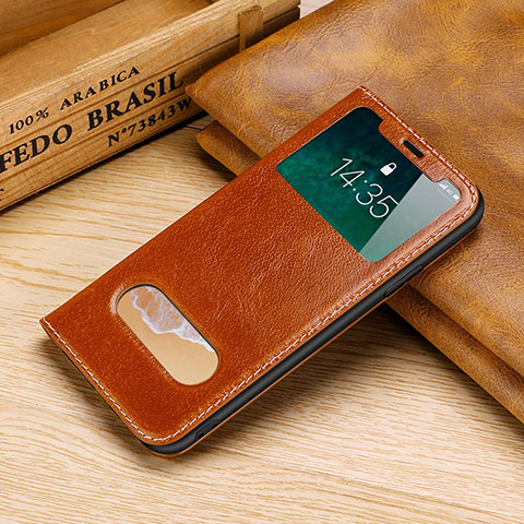 Custodia Portafoglio In Pelle Cover con Supporto P02 per Apple iPhone Xs Arancione