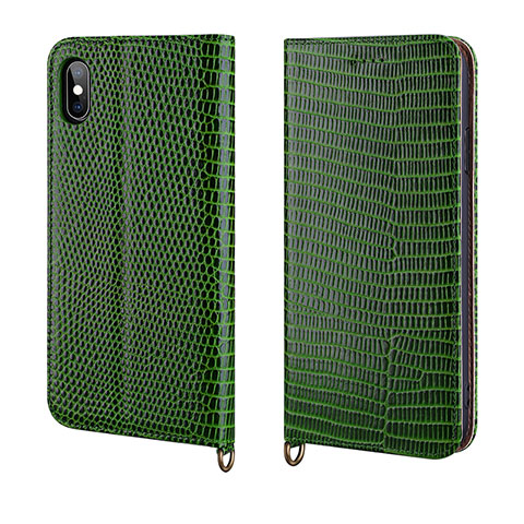 Custodia Portafoglio In Pelle Cover con Supporto P03 per Apple iPhone Xs Max Verde