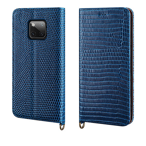 Custodia Portafoglio In Pelle Cover con Supporto P04 per Huawei Mate 20 Pro Blu