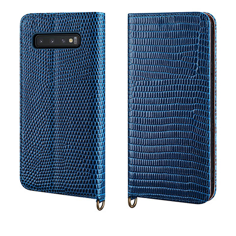 Custodia Portafoglio In Pelle Cover con Supporto P04 per Samsung Galaxy S10 Blu