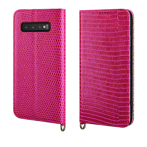 Custodia Portafoglio In Pelle Cover con Supporto P04 per Samsung Galaxy S10 Rosa Caldo