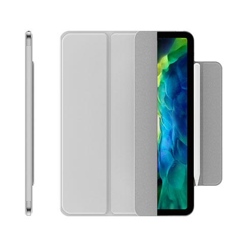 Custodia Portafoglio In Pelle Cover con Supporto per Apple iPad Pro 12.9 (2021) Argento