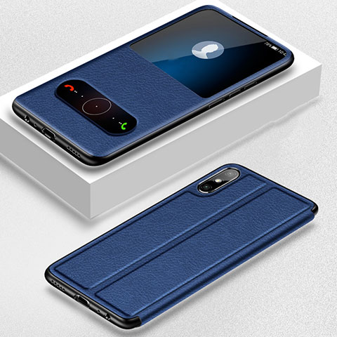 Custodia Portafoglio In Pelle Cover con Supporto per Huawei Enjoy 10e Blu