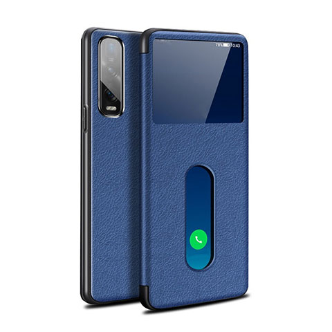 Custodia Portafoglio In Pelle Cover con Supporto per Oppo Find X2 Pro Blu