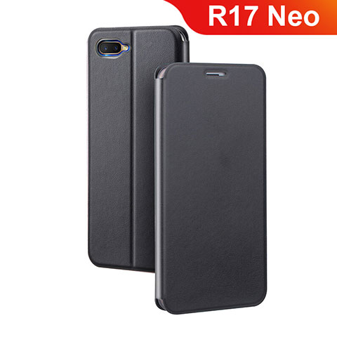 Custodia Portafoglio In Pelle Cover con Supporto per Oppo R17 Neo Nero