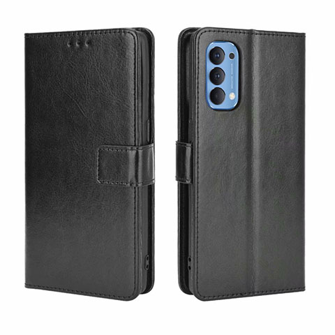 Custodia Portafoglio In Pelle Cover con Supporto per Oppo Reno4 4G Nero