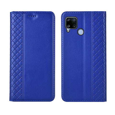 Custodia Portafoglio In Pelle Cover con Supporto per Realme C15 Blu