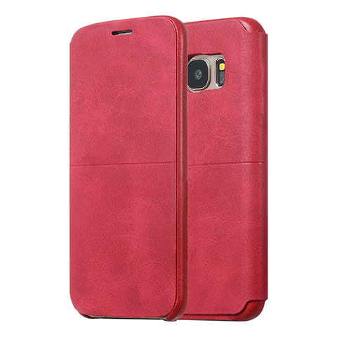 Custodia Portafoglio In Pelle Cover con Supporto per Samsung Galaxy S7 Edge G935F Rosso