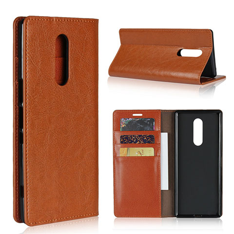 Custodia Portafoglio In Pelle Cover con Supporto per Sony Xperia 1 Arancione