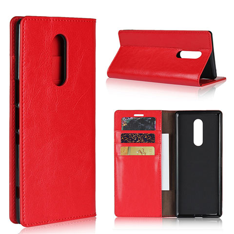 Custodia Portafoglio In Pelle Cover con Supporto per Sony Xperia 1 Rosso