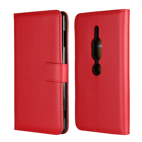 Custodia Portafoglio In Pelle Cover con Supporto per Sony Xperia XZ2 Premium Rosso