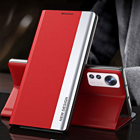 Custodia Portafoglio In Pelle Cover con Supporto per Xiaomi Mi 12 Pro 5G Rosso