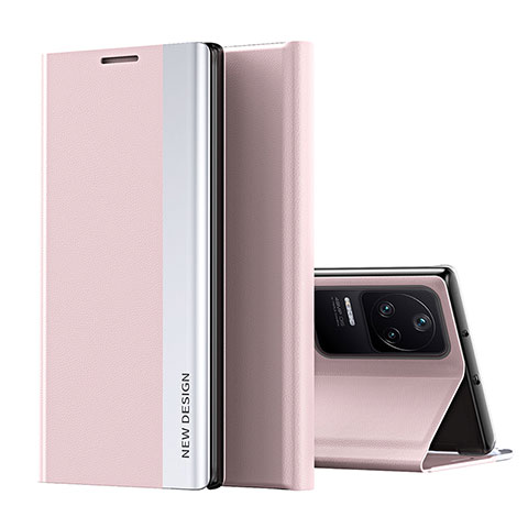 Custodia Portafoglio In Pelle Cover con Supporto Q01H per Xiaomi Poco F4 5G Oro Rosa