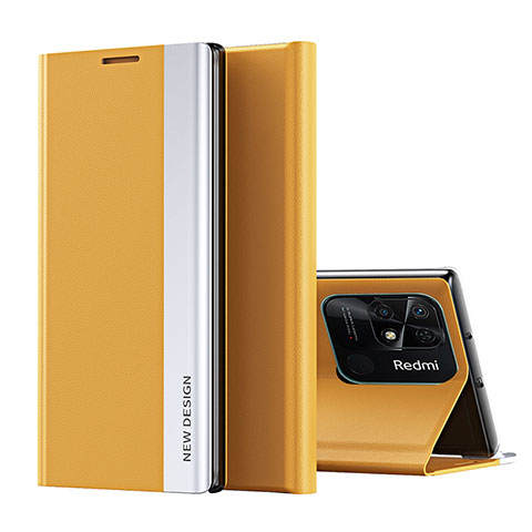 Custodia Portafoglio In Pelle Cover con Supporto Q01H per Xiaomi Redmi 10 India Giallo