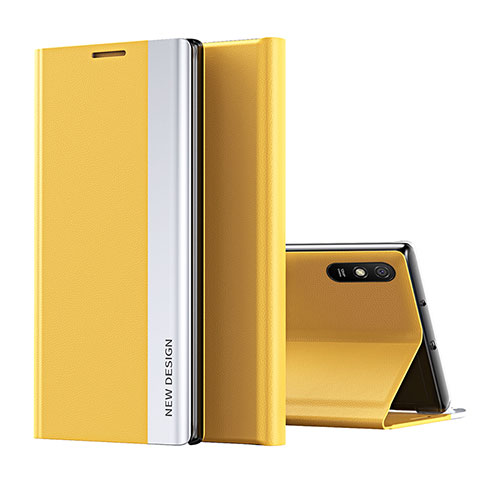 Custodia Portafoglio In Pelle Cover con Supporto Q01H per Xiaomi Redmi 9A Giallo