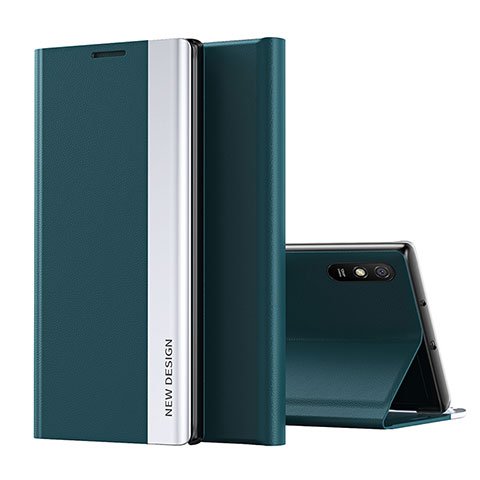 Custodia Portafoglio In Pelle Cover con Supporto Q01H per Xiaomi Redmi 9i Verde