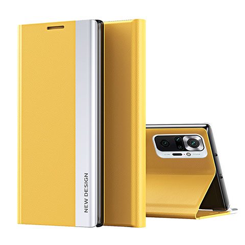 Custodia Portafoglio In Pelle Cover con Supporto Q01H per Xiaomi Redmi Note 10 Pro 4G Giallo