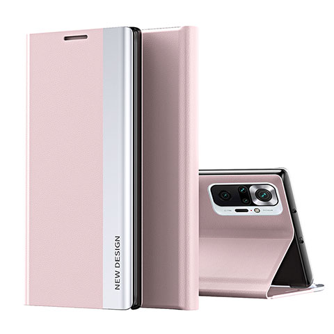 Custodia Portafoglio In Pelle Cover con Supporto Q01H per Xiaomi Redmi Note 10 Pro 4G Oro Rosa