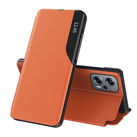 Custodia Portafoglio In Pelle Cover con Supporto Q02H per Xiaomi Redmi Note 12T Pro 5G Arancione