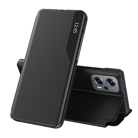 Custodia Portafoglio In Pelle Cover con Supporto Q02H per Xiaomi Redmi Note 12T Pro 5G Nero