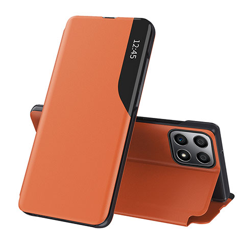 Custodia Portafoglio In Pelle Cover con Supporto QH1 per Huawei Honor X6 5G Arancione