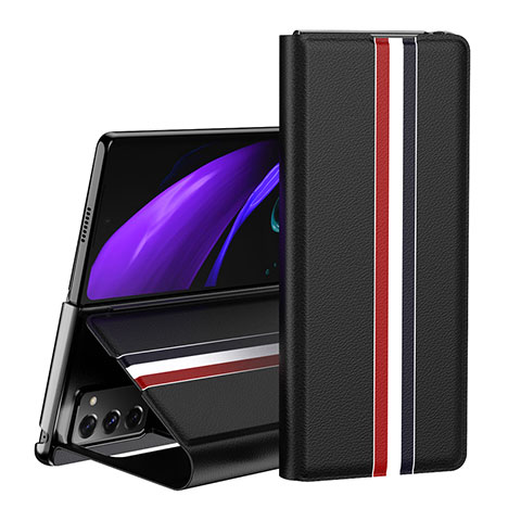 Custodia Portafoglio In Pelle Cover con Supporto QH1 per Samsung Galaxy Z Fold2 5G Nero