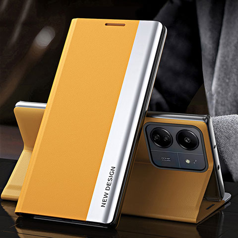 Custodia Portafoglio In Pelle Cover con Supporto QH2 per Xiaomi Redmi 13C Giallo