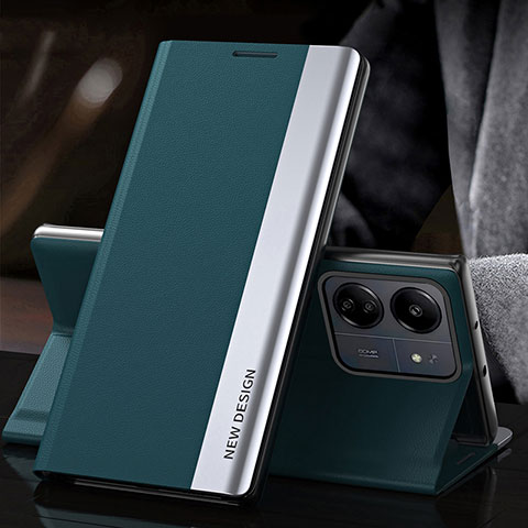 Custodia Portafoglio In Pelle Cover con Supporto QH2 per Xiaomi Redmi 13C Verde