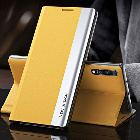 Custodia Portafoglio In Pelle Cover con Supporto QH3 per Samsung Galaxy A70S Giallo