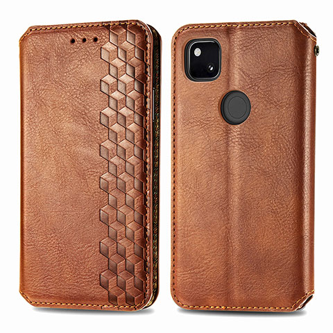 Custodia Portafoglio In Pelle Cover con Supporto S01D per Google Pixel 4a Marrone