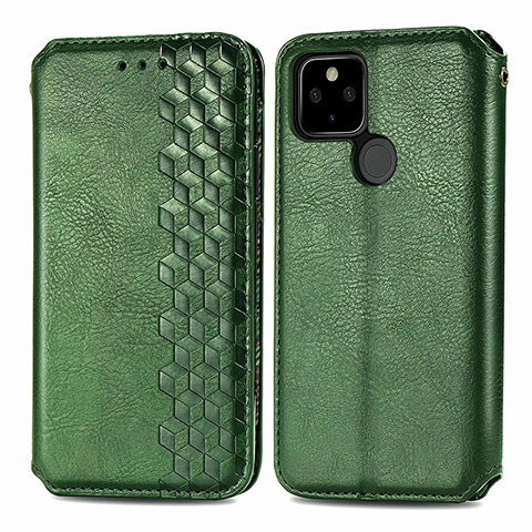 Custodia Portafoglio In Pelle Cover con Supporto S01D per Google Pixel 5 XL 5G Verde