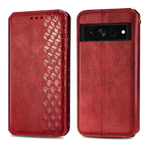 Custodia Portafoglio In Pelle Cover con Supporto S01D per Google Pixel 7 Pro 5G Rosso